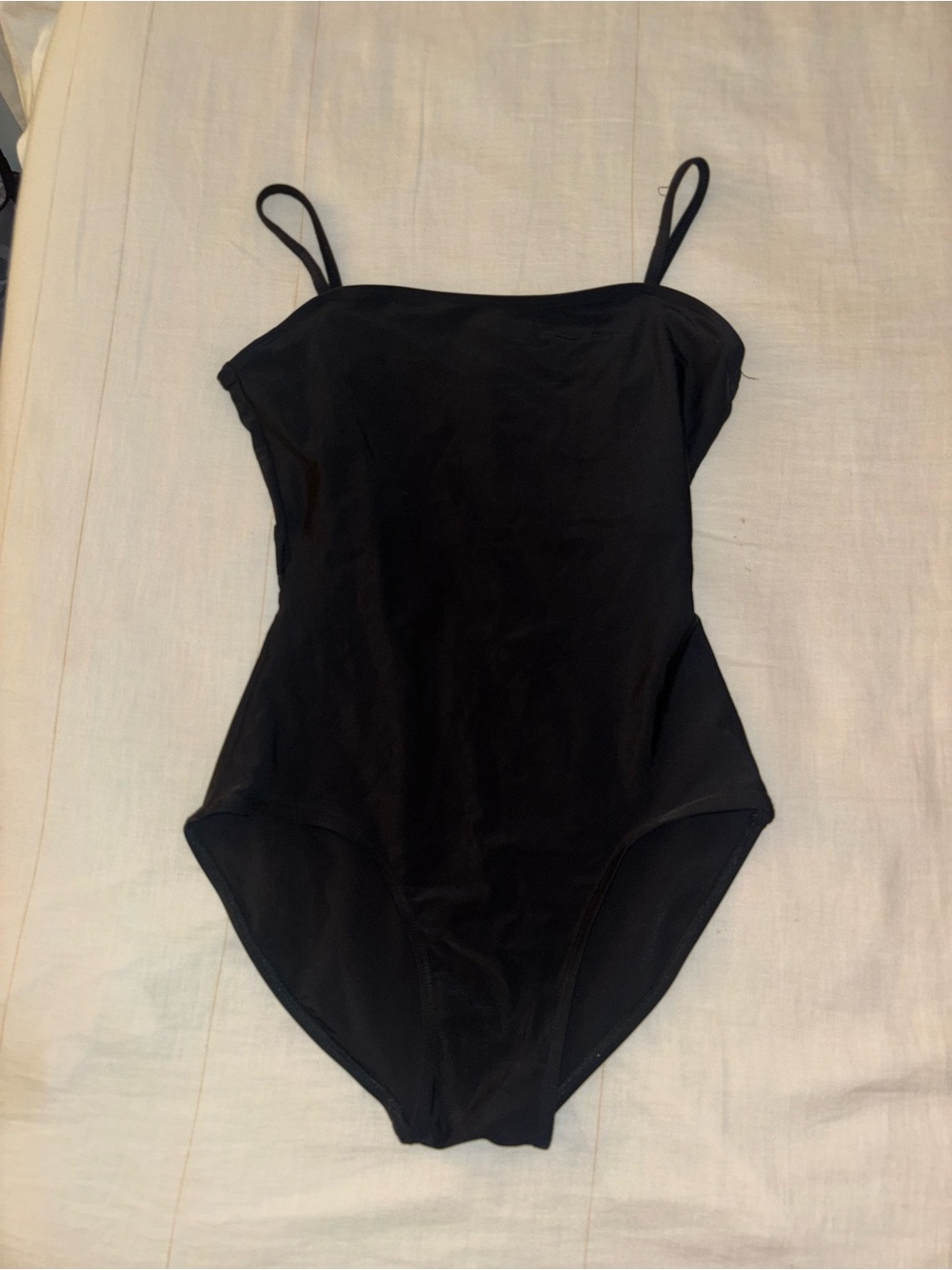 Women's black spaghetti strap leotard